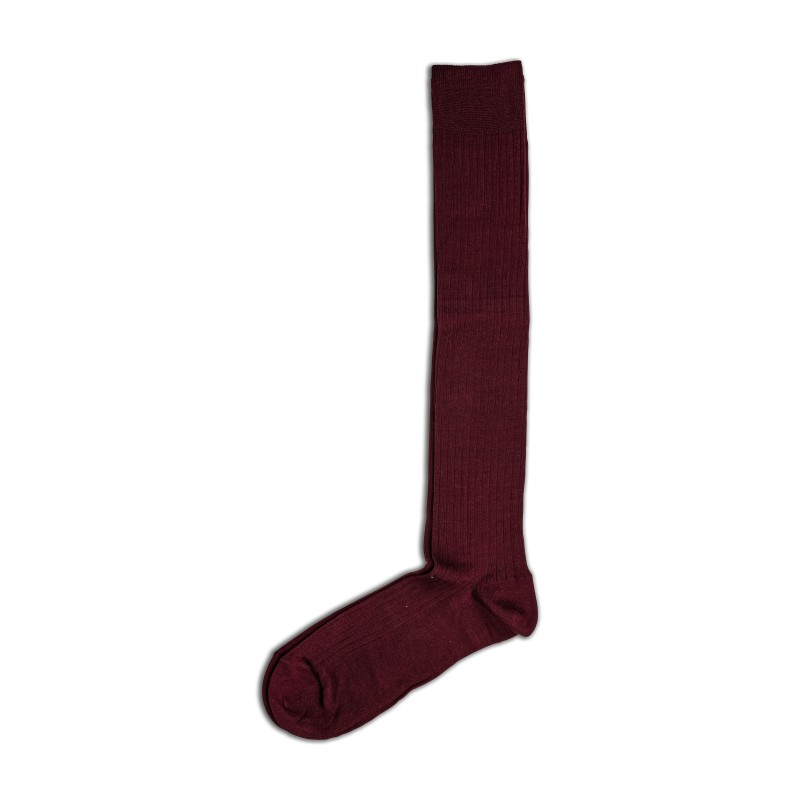 Vertical OTK Ribbed Cotton Socks - Maroon/Grey